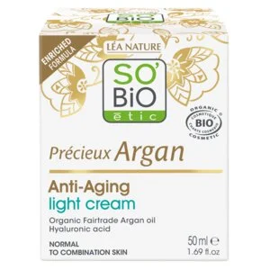 SO’BiO étic Anti-age Precieux Argan Crema de día ligera para piel normal a mixta BIO (50 ml) - hidrata y reafirma la piel