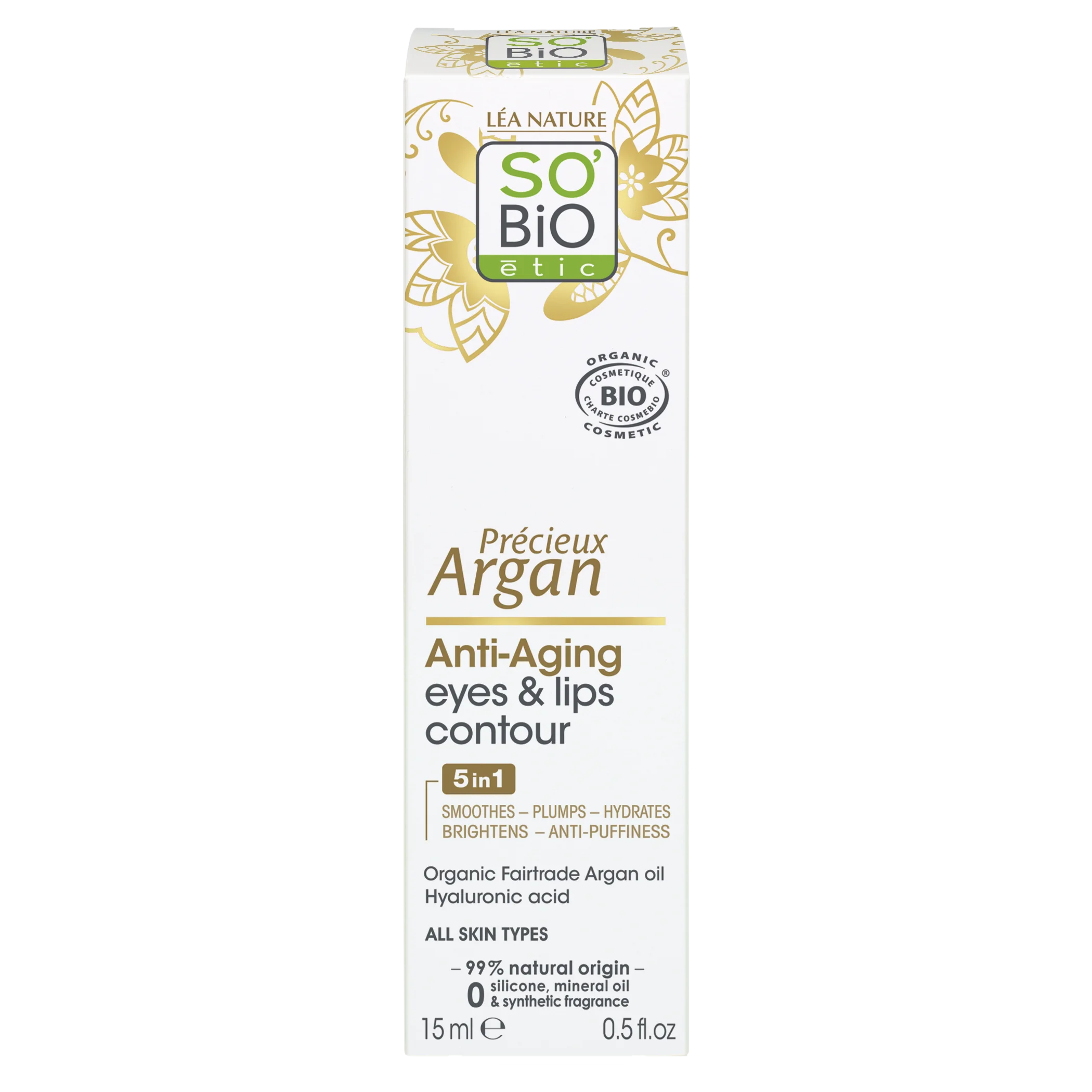 SO’BiO étic Anti-Age Precieux Argan Crema para el contorno de ojos y labios BIO (15 ml) - ideal para piel madura