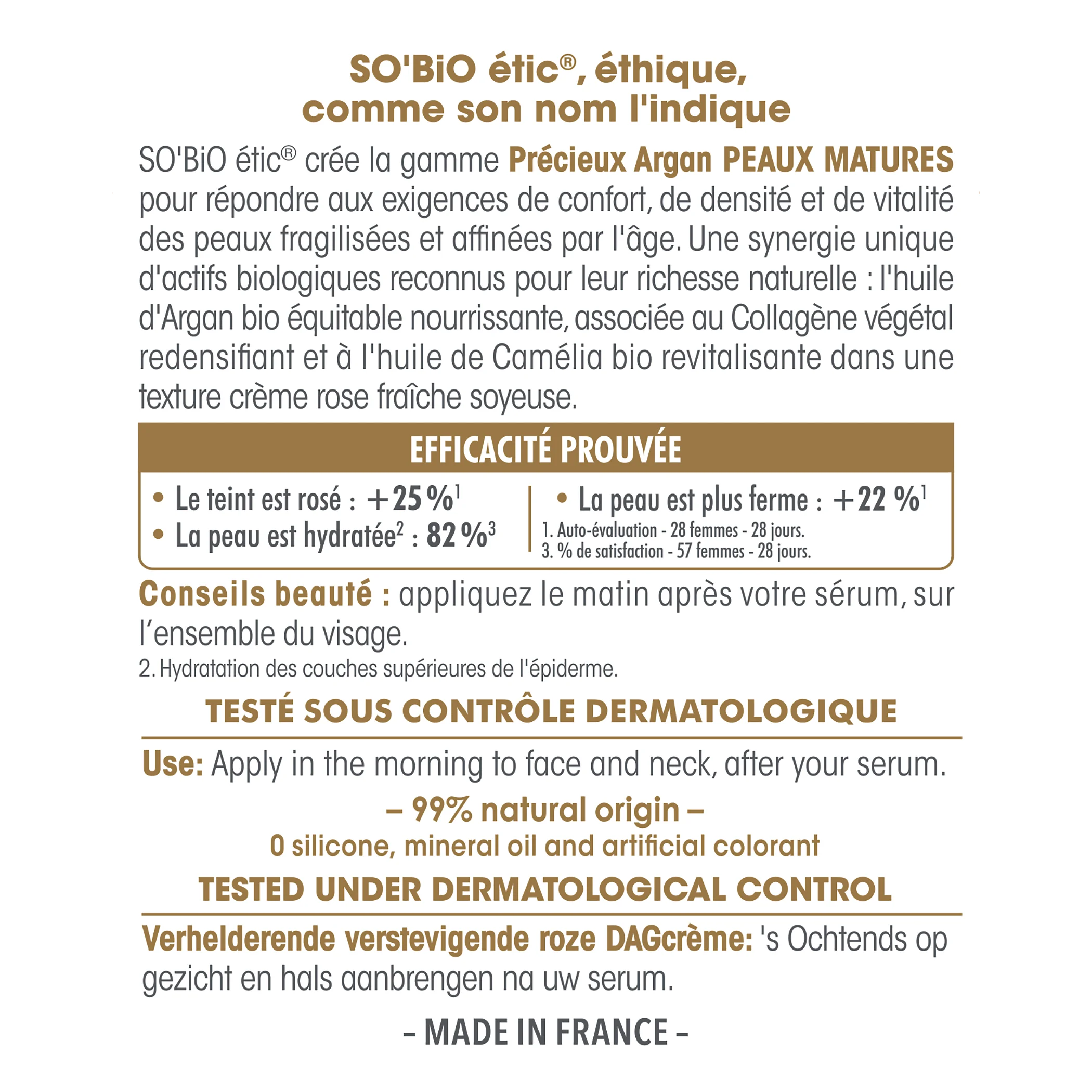 SO’BiO étic Anti-age Precieux Argan Crema rosada de día reafirmante GOLD BIO (50 ml) - reafirma e ilumina la piel