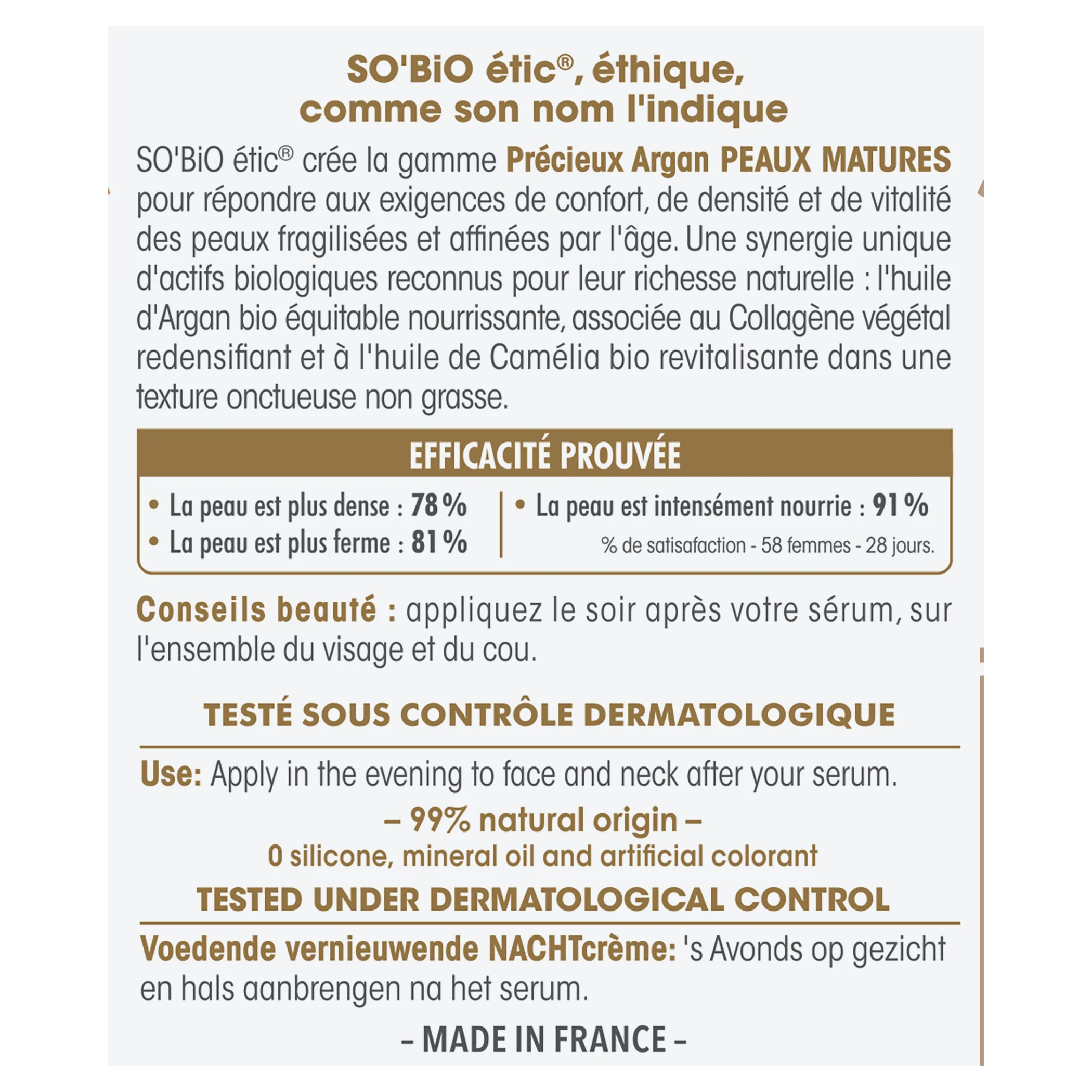 SO’BiO étic Anti-age Precieux Crema de noche nutritiva y reafirmante GOLD BIO (50 ml) - ideal para piel madura