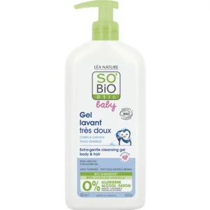 SO’BiO étic BABY Gel lavante para niños - extra suave para cuerpo y cabello BIO (500 ml) - no pica en los ojos