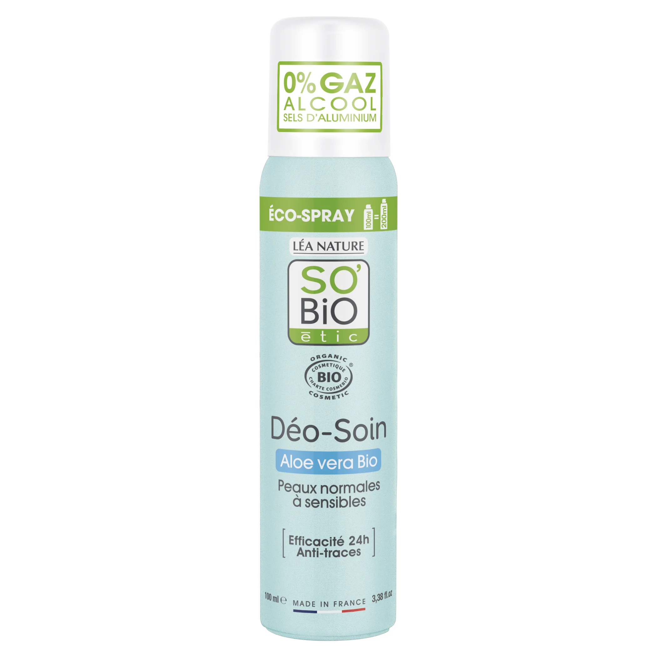 SO’BiO étic Desodorante natural ECO SPRAY 24h - Aloe vera BIO (100 ml) - eficaz hasta 24 horas