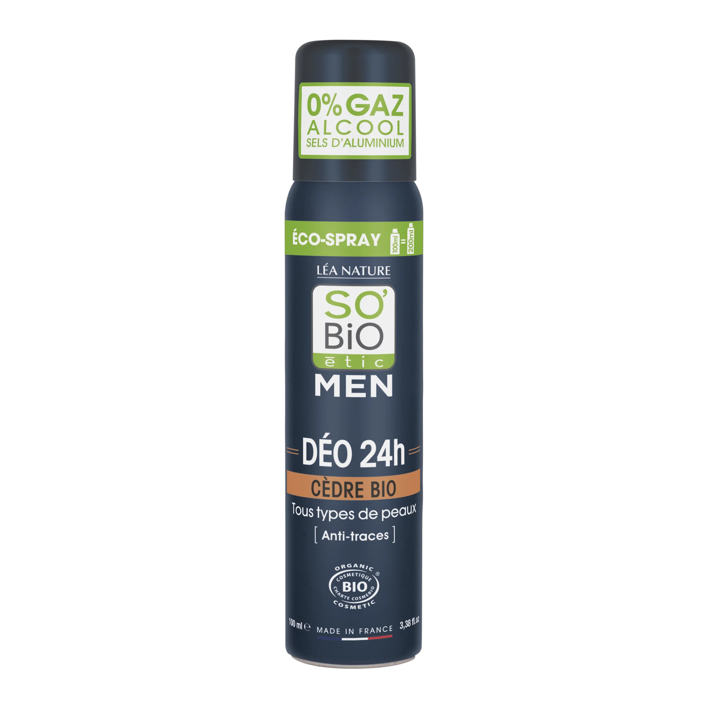 SO’BiO étic Desodorante natural ECO SPRAY 24h MEN - cedro BIO (100 ml) - eficaz hasta 24 horas