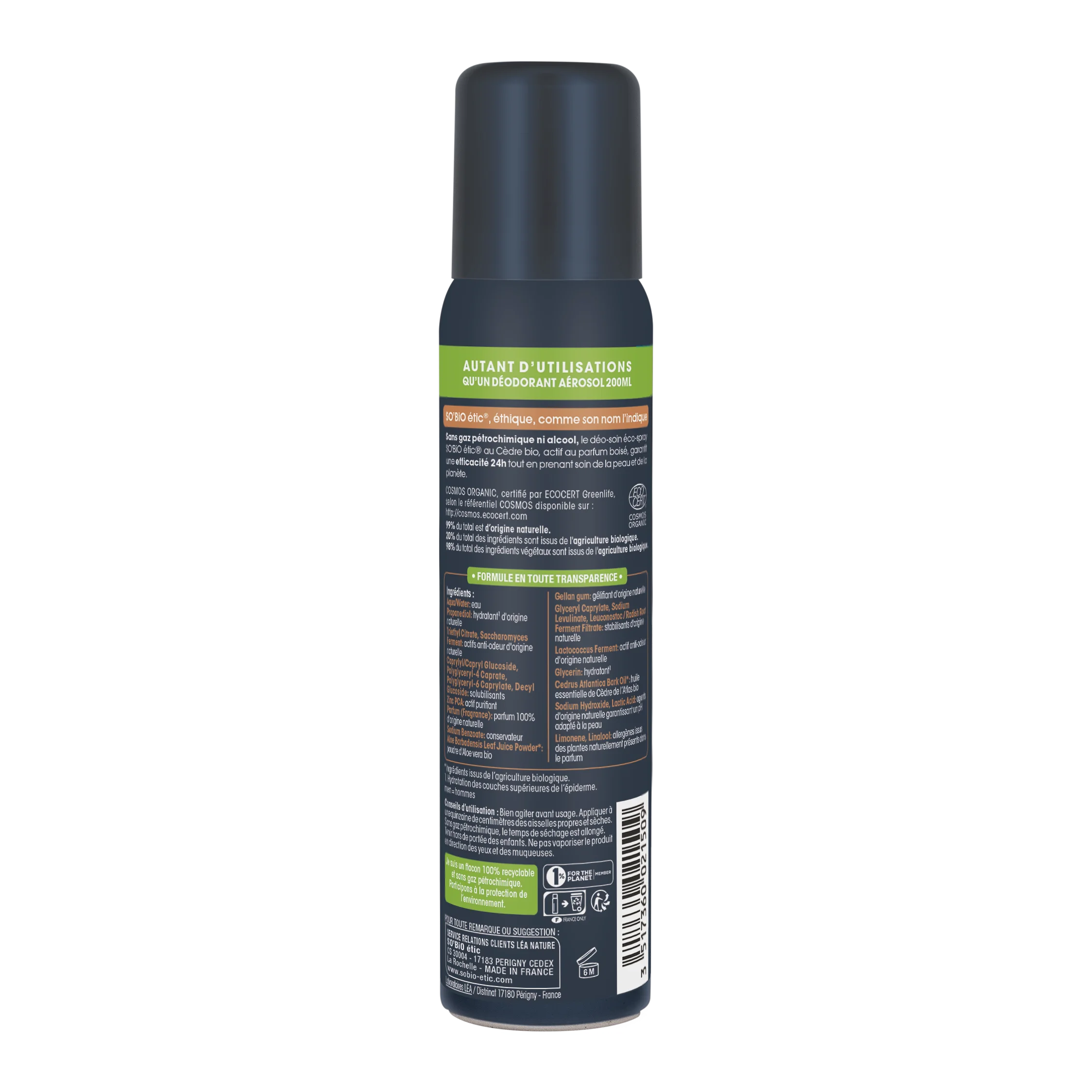 SO’BiO étic Desodorante natural ECO SPRAY 24h MEN - cedro BIO (100 ml) - eficaz hasta 24 horas