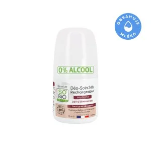 SO’BiO étic Desodorante roll-on hidratante 24 h con leche de burra - recargable BIO (50 ml) - también para pieles sensibles