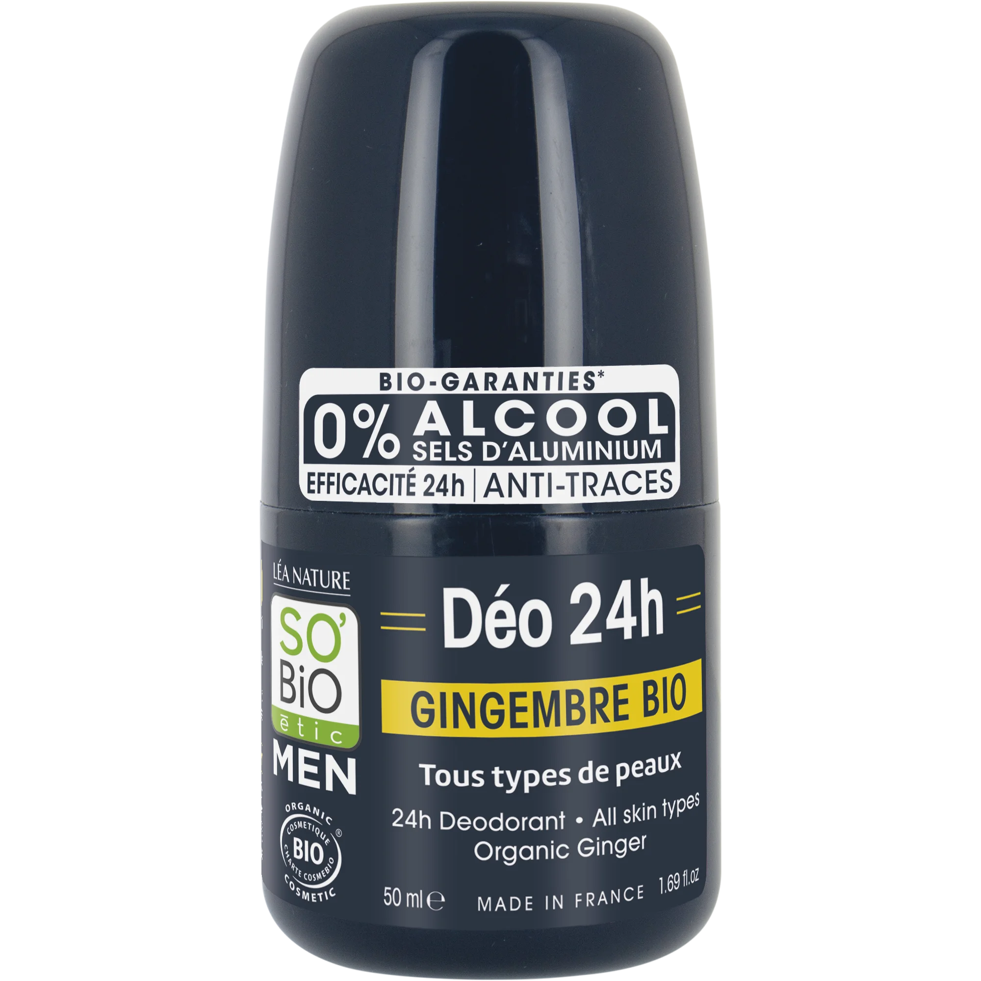 SO’BiO étic Desodorante roll-on 24h MEN - jengibre BIO (50 ml) - eficaz hasta 24 horas