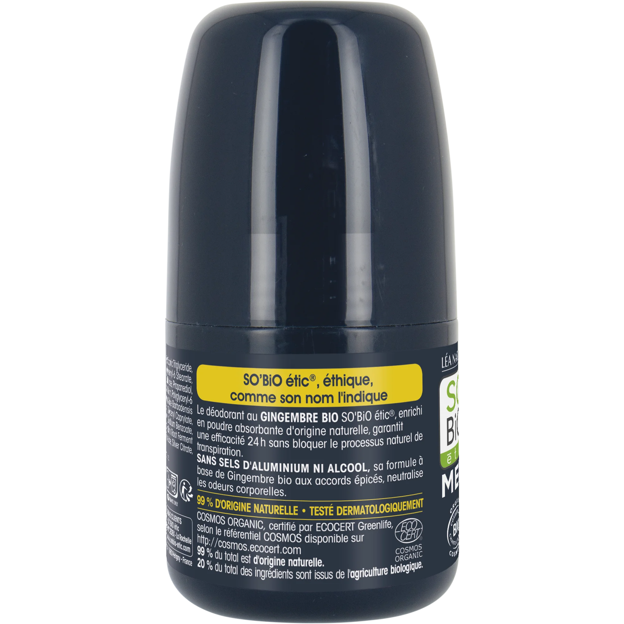 SO’BiO étic Desodorante roll-on 24h MEN - jengibre BIO (50 ml) - eficaz hasta 24 horas