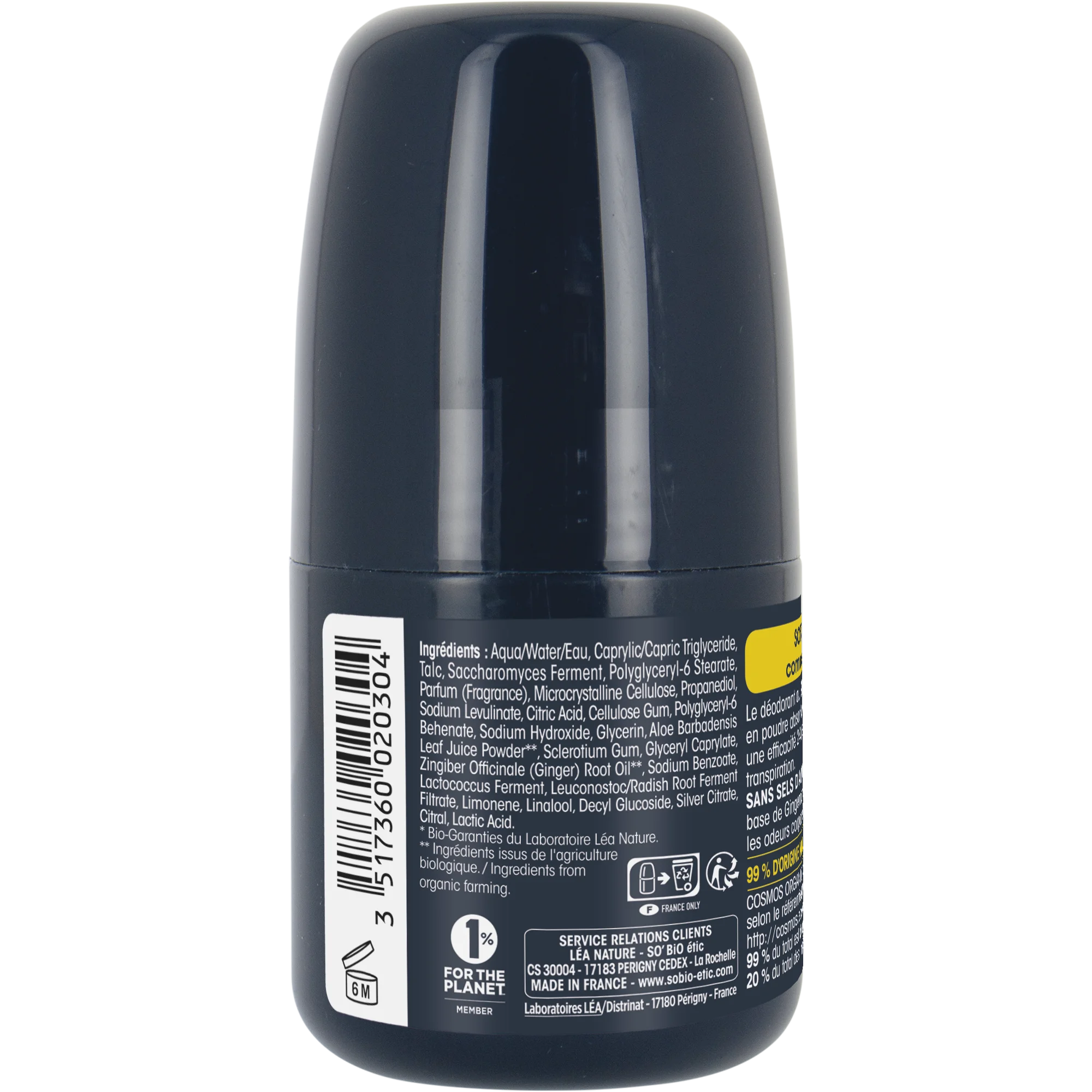 SO’BiO étic Desodorante roll-on 24h MEN - jengibre BIO (50 ml) - eficaz hasta 24 horas