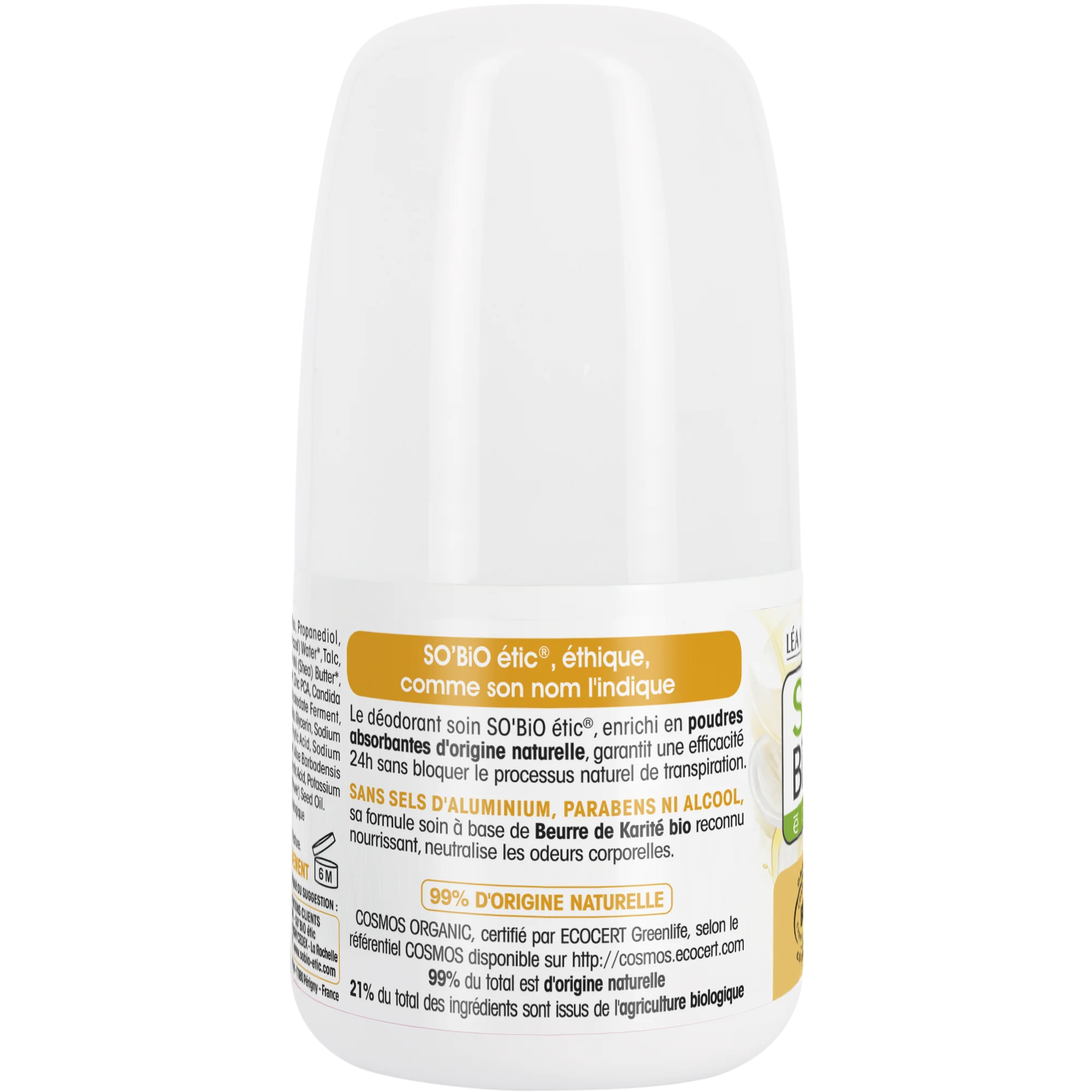 SO’BiO étic Desodorante roll-on 24h Nutrition+ con manteca de karité BIO (50 ml) - eficaz hasta 24 horas
