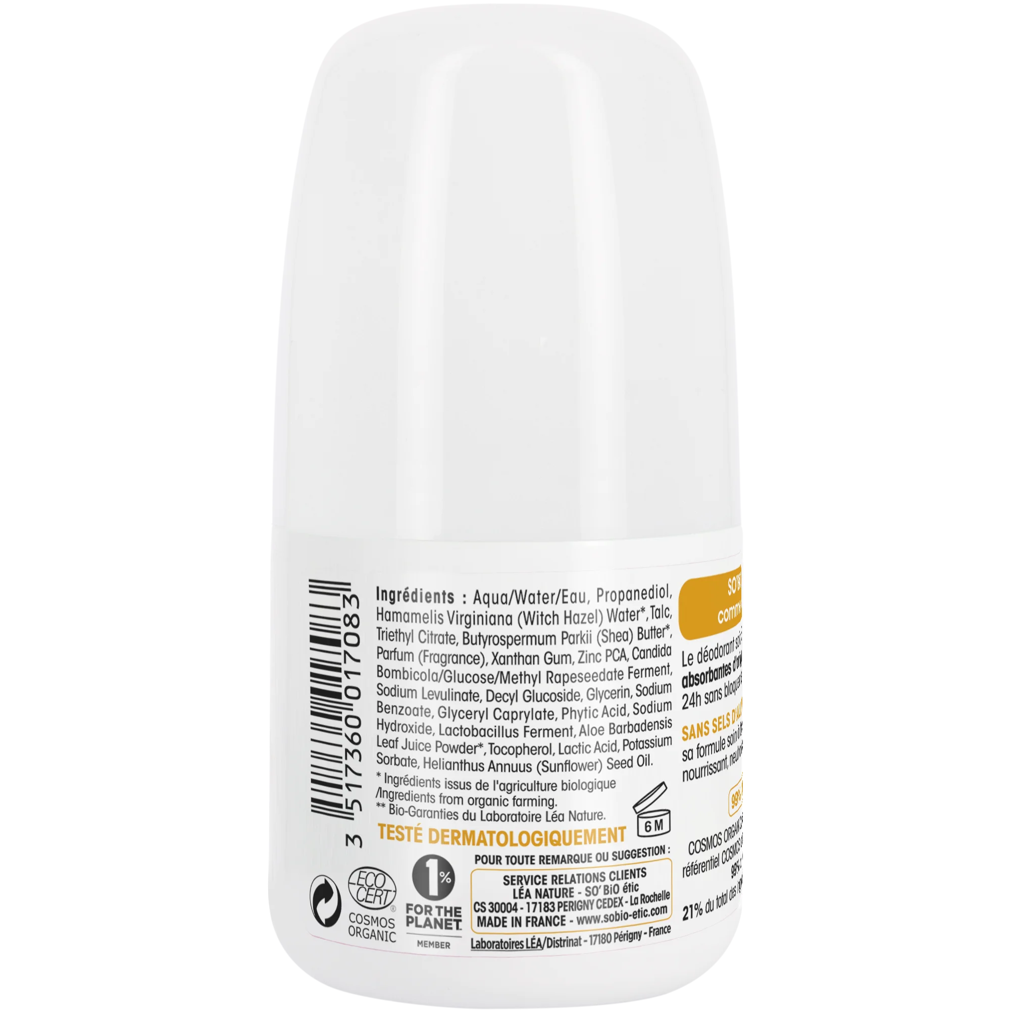 SO’BiO étic Desodorante roll-on 24h Nutrition+ con manteca de karité BIO (50 ml) - eficaz hasta 24 horas