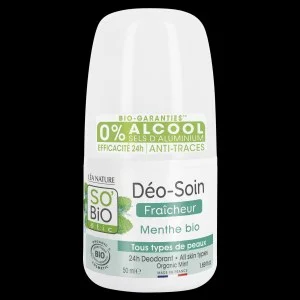 SO’BiO étic Desodorante roll-on 24h refrescante con menta BIO (50 ml) - eficaz hasta 24 horas