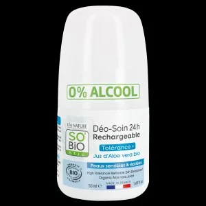 SO’BiO étic Desodorante roll-on 24h - Tolerance+ con Aloe vera BIO (50 ml) - eficaz hasta 24 horas