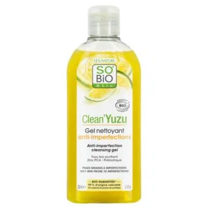 SO’BiO étic Gel limpiador antiimperfecciones - Clean Yuzu BIO (200 ml) - ideal para piel grasa