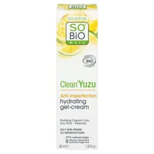 SO’BiO étic Gel-crema facial hidratante - Clean Yuzu BIO (40 ml) - ideal para piel grasa