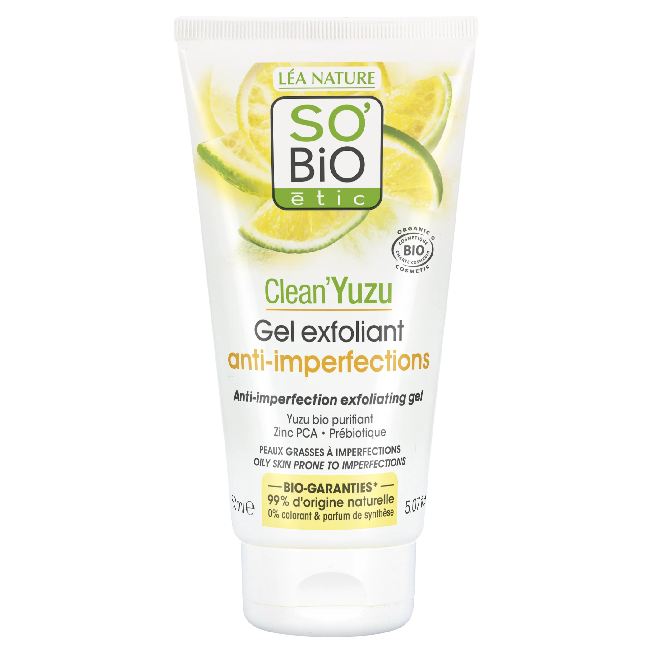 SO’BiO étic Gel exfoliante facial - Clean Yuzu BIO (150 ml) - ideal para piel grasa