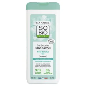 SO’BiO étic Gel de ducha SIN JABÓN con flor de loto BIO (650 ml) - ideal para piel seca y sensible