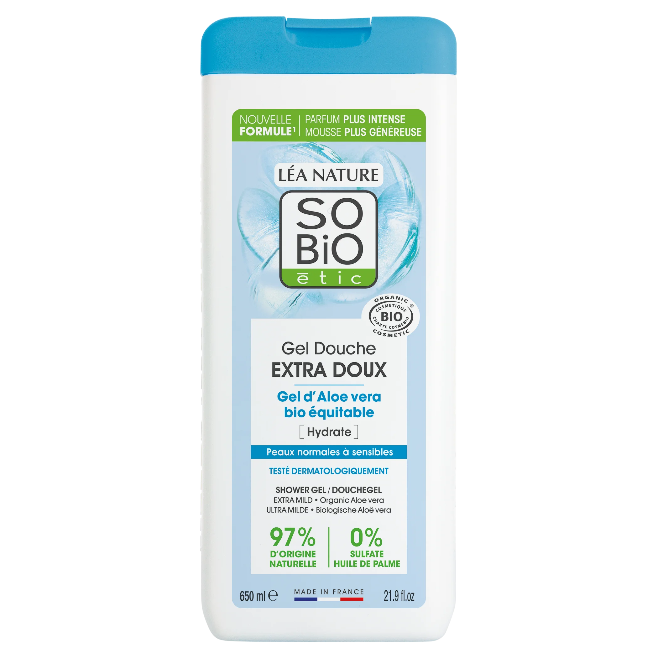 SO’BiO étic Gel de ducha EXTRA SUAVE con Aloe vera BIO (650 ml) - hidrata intensamente