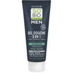SO’BiO étic Gel de ducha MEN 3 en 1 - vetiver BIO refrescante (200 ml) - para cuerpo, rostro y cabello
