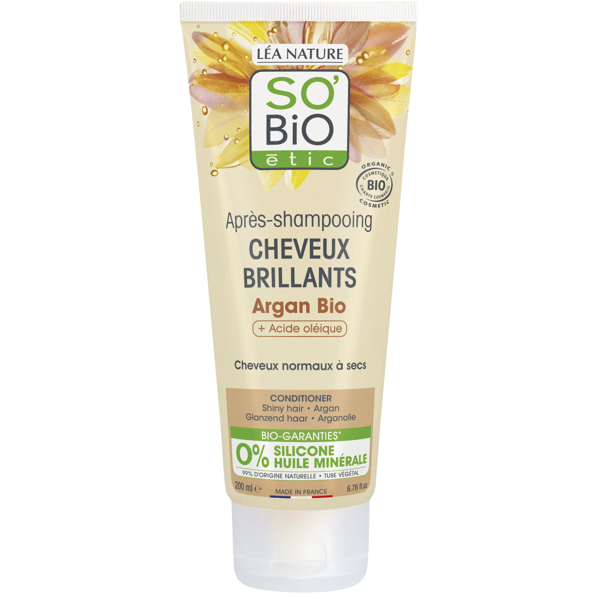SO’BiO étic Acondicionador de argán para el brillo - para cabello normal a seco BIO (200 ml) - deja el cabello brillante y suave