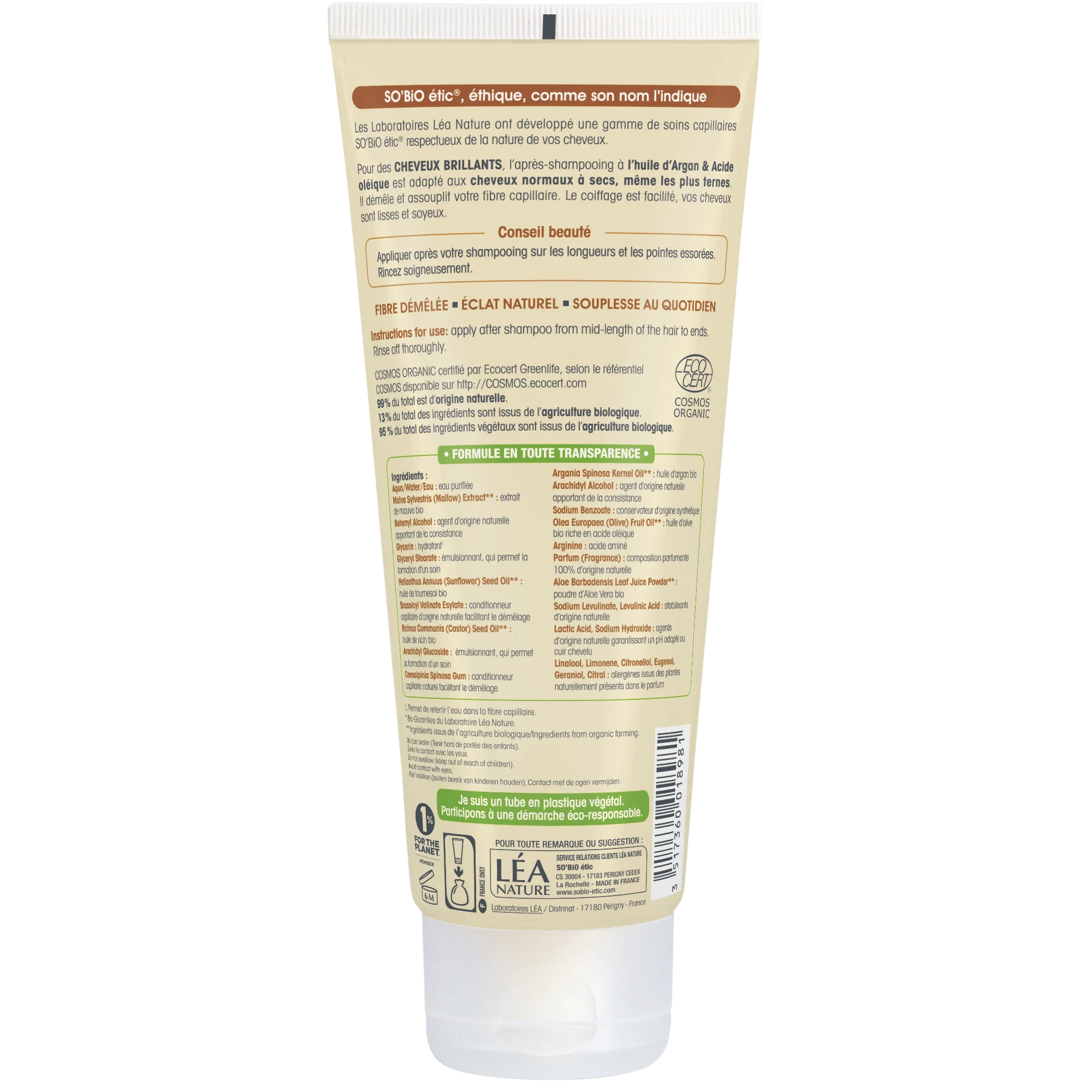 SO’BiO étic Acondicionador de argán para el brillo - para cabello normal a seco BIO (200 ml) - deja el cabello brillante y suave