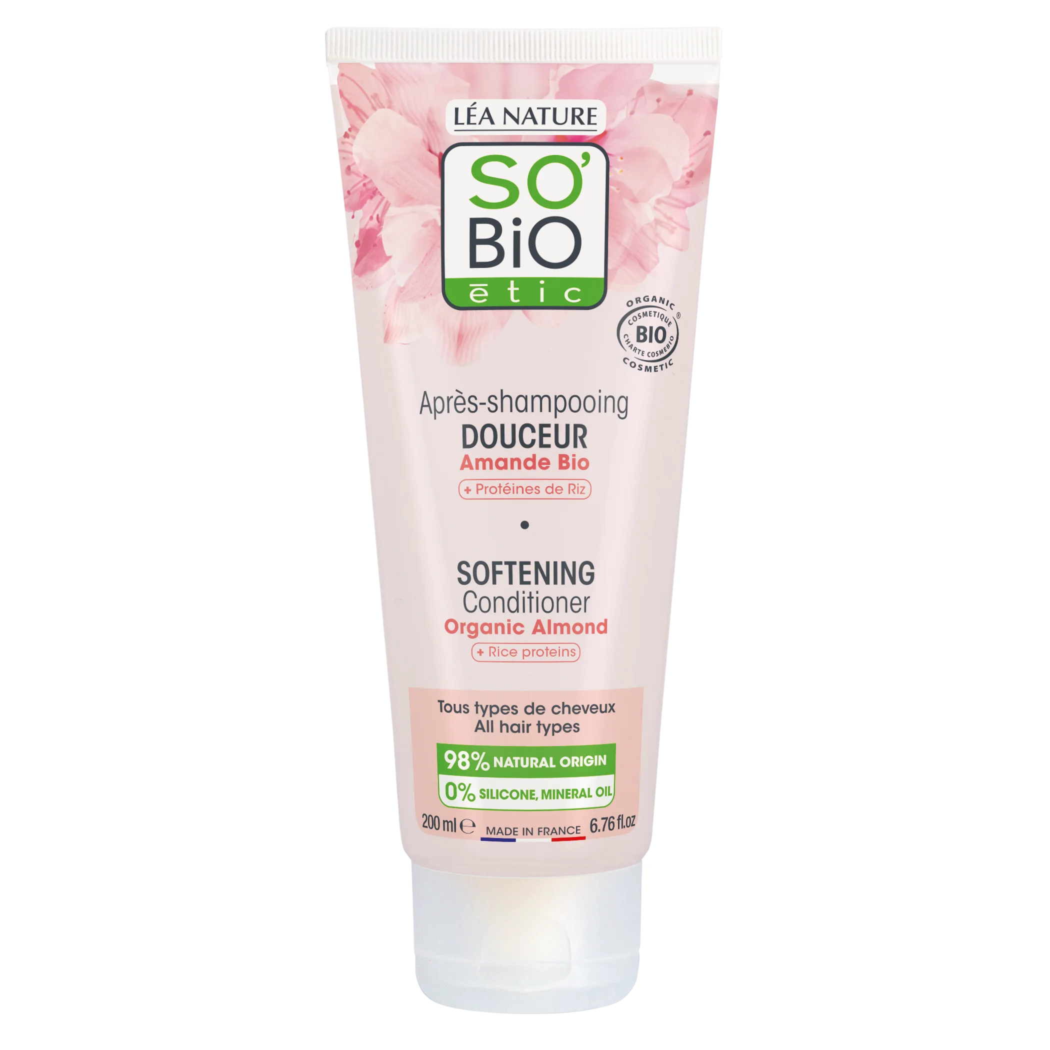 SO’BiO étic Acondicionador capilar con leche de almendras y proteínas de arroz BIO (200 ml) - para todo tipo de cabello