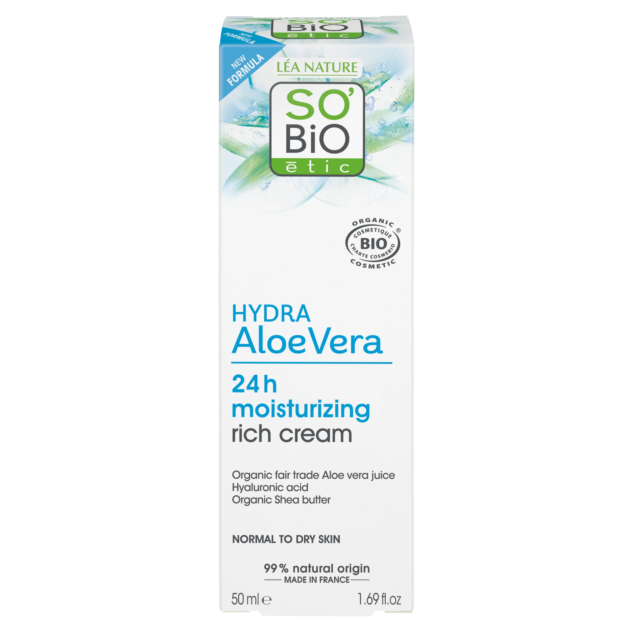 SO’BiO étic Crema de día intensamente hidratante con Aloe vera BIO (50 ml) - con ácido hialurónico