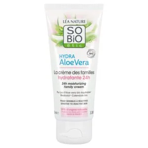 SO’BiO étic Crema hidratante hipoalergénica con Aloe vera para toda la familia BIO (100 ml) - hidrata, calma y regenera