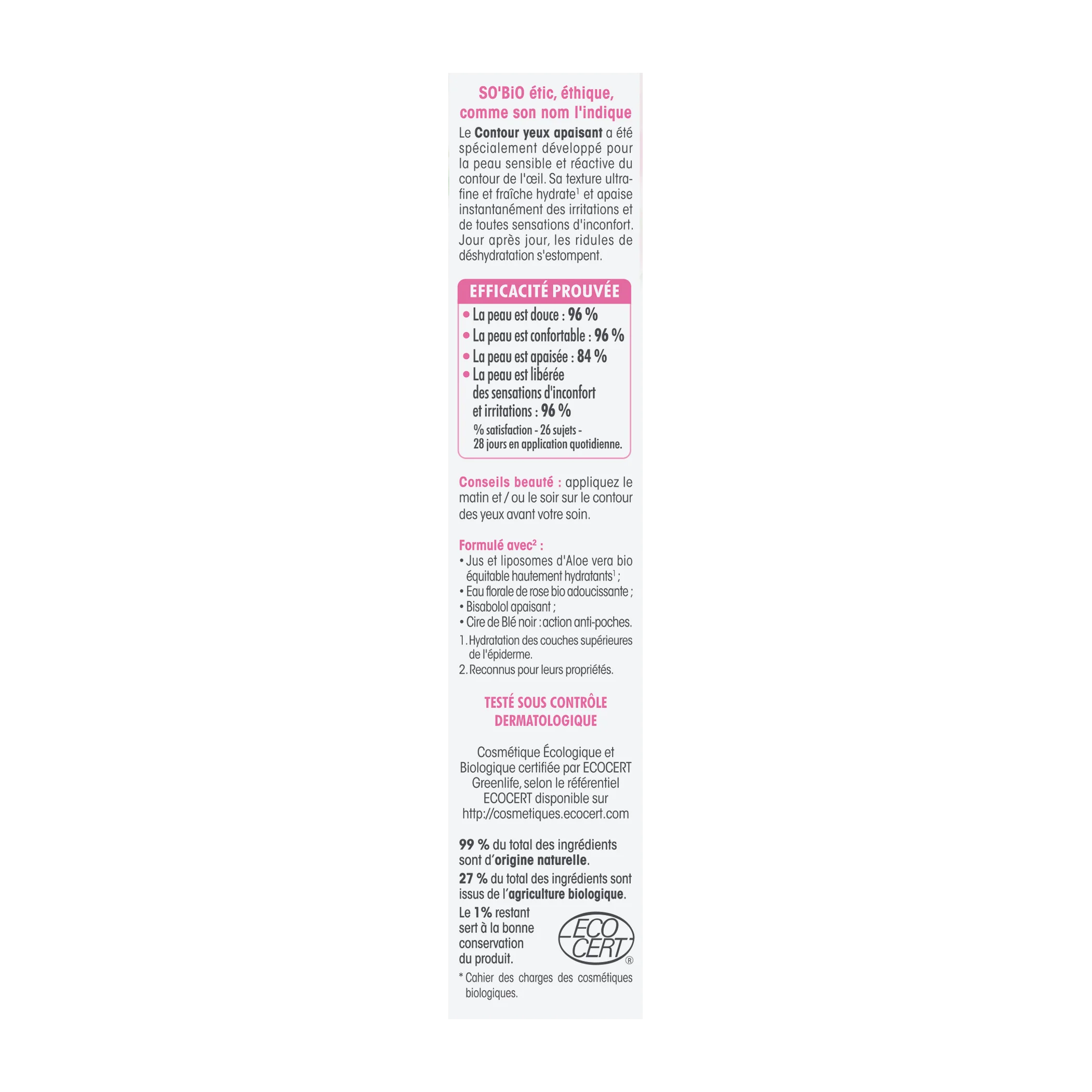 SO’BiO étic Crema calmante para el contorno de ojos con Aloe Vera BIO (15 ml) - hidrata y calma el contorno de ojos