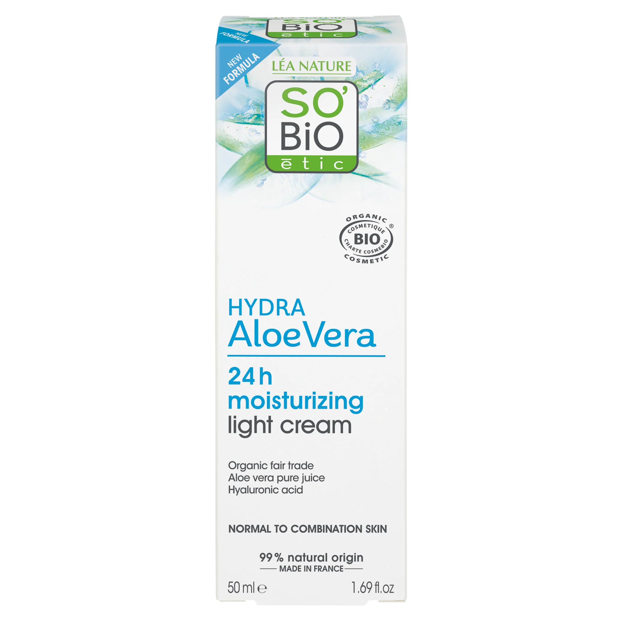 SO’BiO étic Crema de día ligeramente hidratante con Aloe Vera BIO (50 ml) - con ácido hialurónico