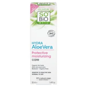 SO’BiO étic Crema protectora para piel sensible con Aloe vera 5 en 1 BIO (50 ml) - hidrata y calma la piel