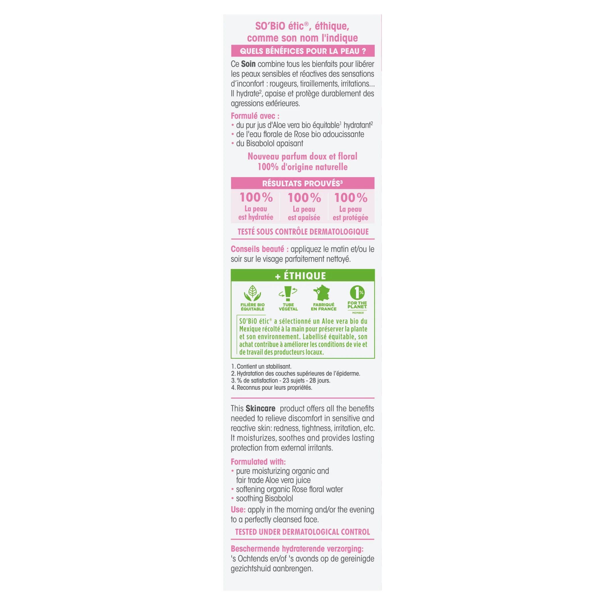 SO’BiO étic Crema protectora para piel sensible con Aloe vera 5 en 1 BIO (50 ml) - hidrata y calma la piel