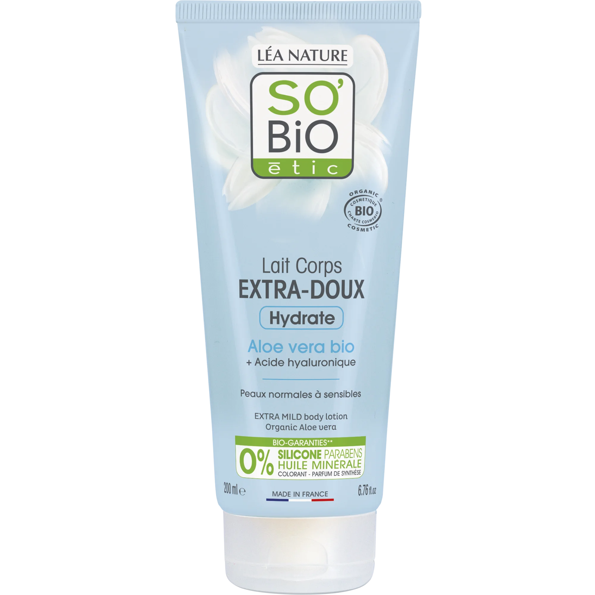 SO’BiO étic Leche corporal extra hidratante con Aloe vera y hialurón BIO (200 ml) - con ácido hialurónico