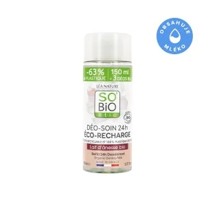 SO’BiO étic Recambio para desodorante roll-on hidratante 24 h con leche de burra BIO (150 ml) - un recambio sustituye a tres roll-on