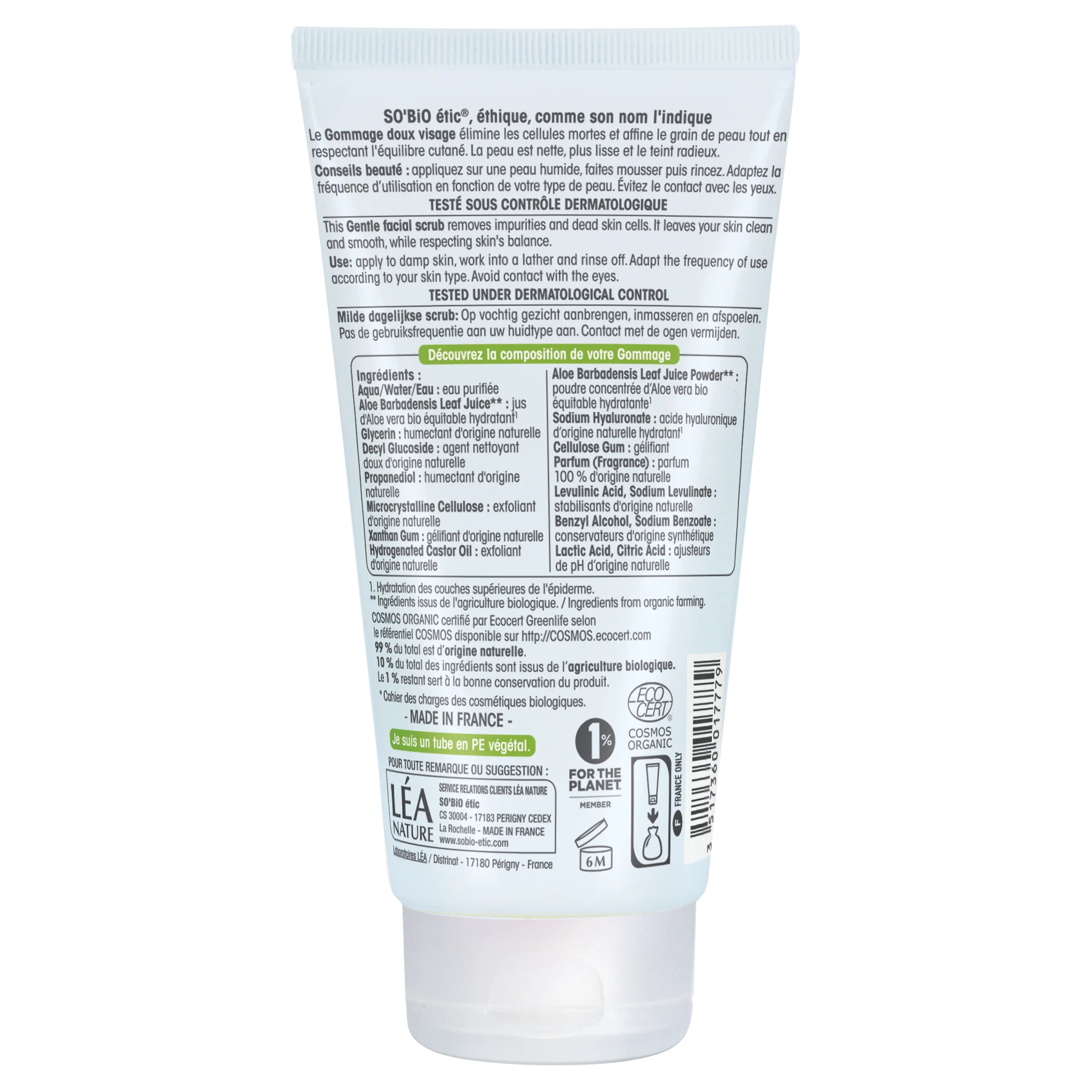 SO’BiO étic Peeling suave para uso frecuente Aloe vera hidratante BIO (150 ml) - con ácido hialurónico