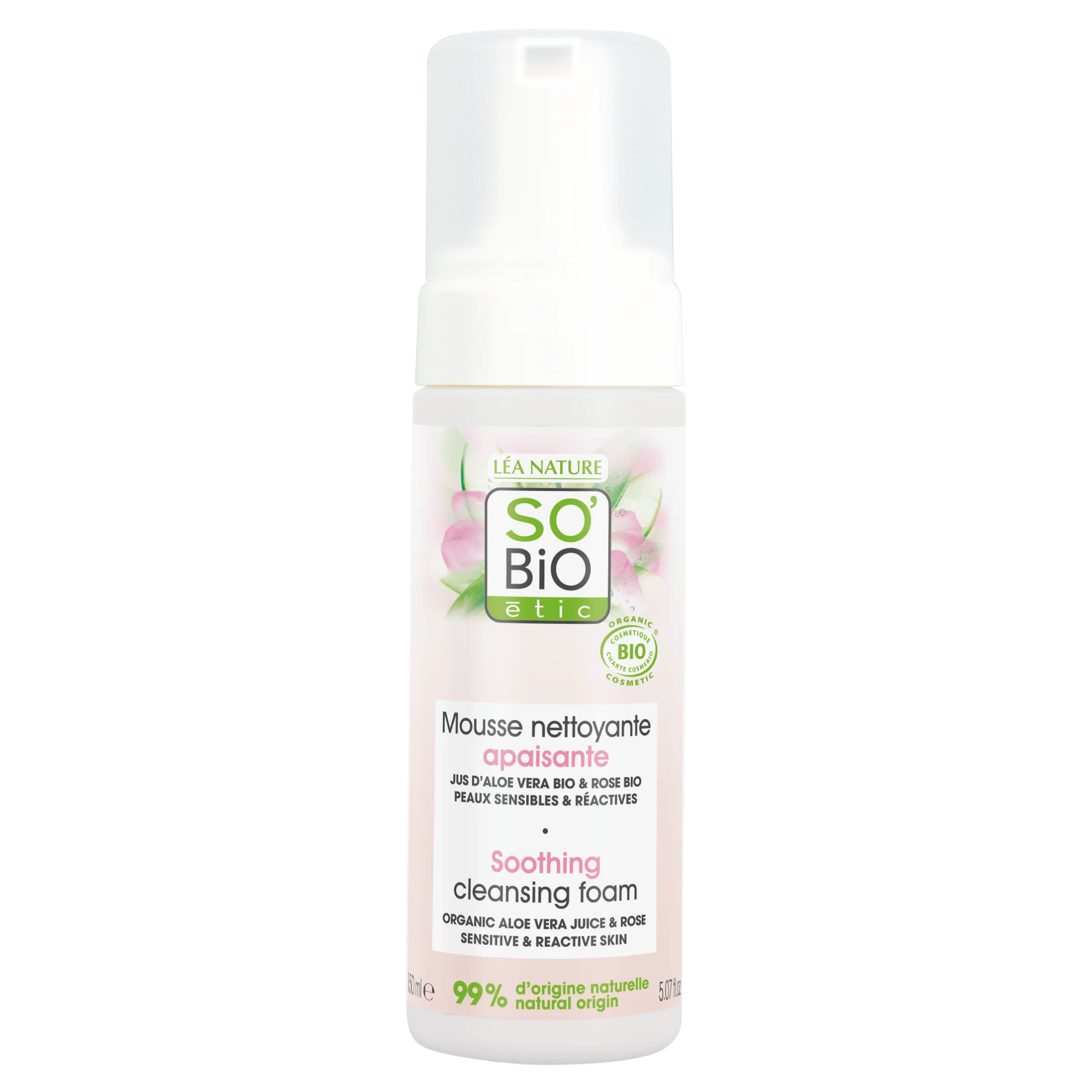 SO’BiO étic Espuma limpiadora calmante Aloe Vera BIO (150 ml) - enriquecida con agua de rosas