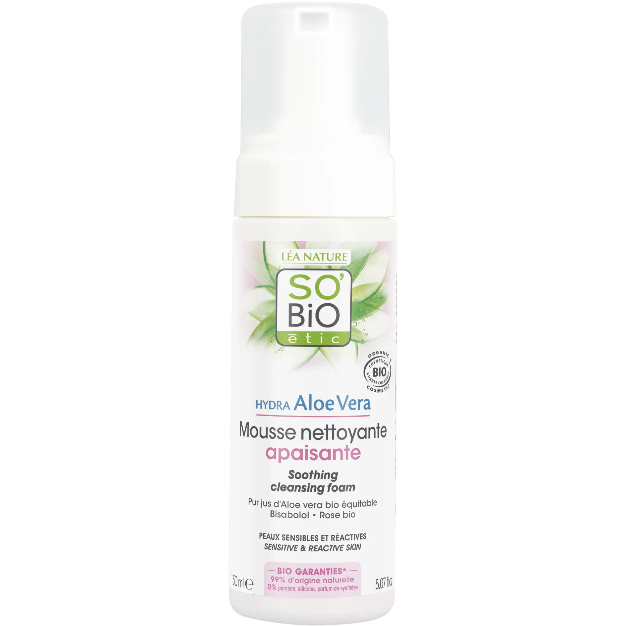 SO’BiO étic Espuma limpiadora calmante Aloe Vera BIO (150 ml) - enriquecida con agua de rosas
