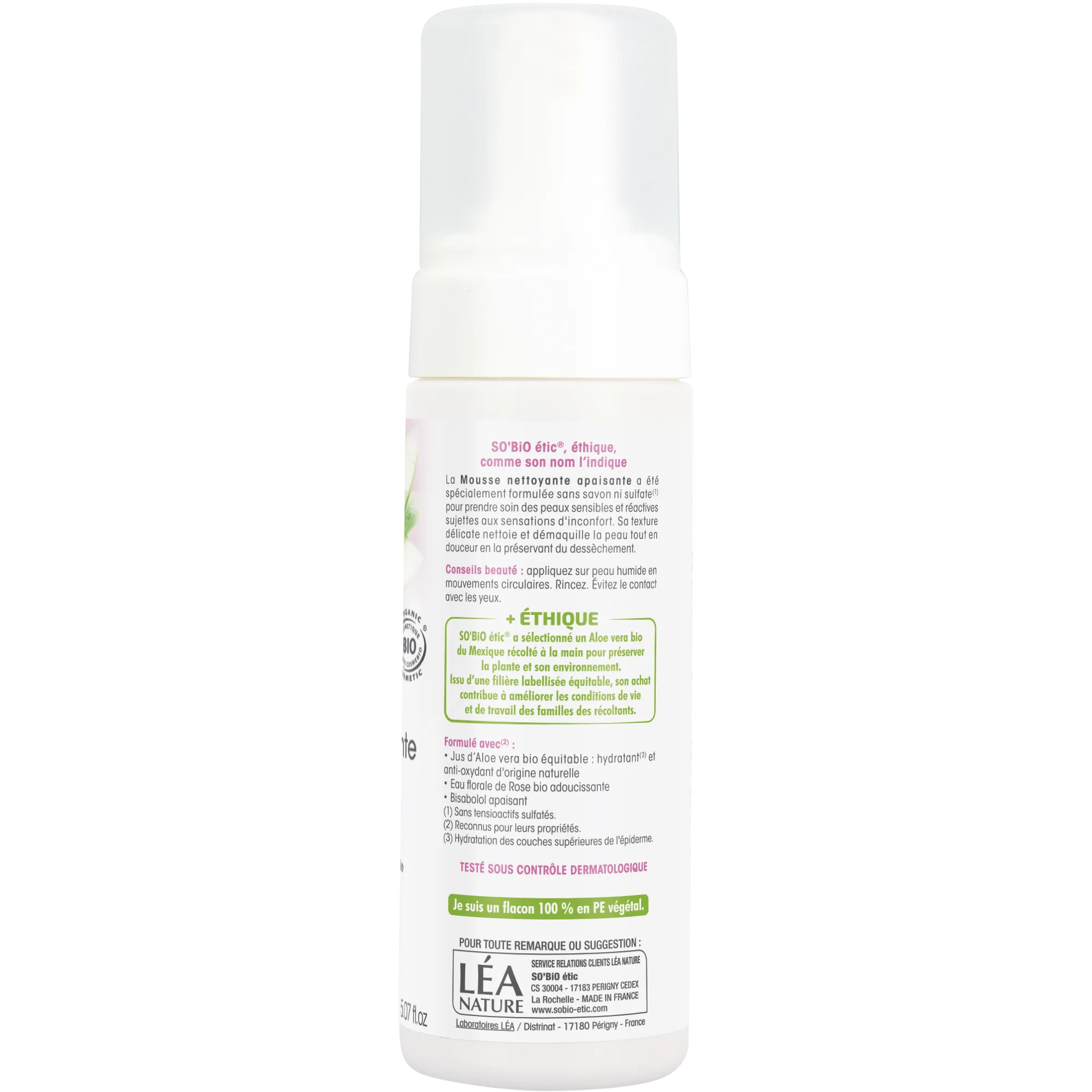 SO’BiO étic Espuma limpiadora calmante Aloe Vera BIO (150 ml) - enriquecida con agua de rosas