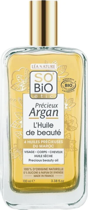 SO’BiO étic Précieux Argan Aceite nutritivo para cuerpo, rostro y cabello BIO (100 ml) - elixir de juventud y belleza