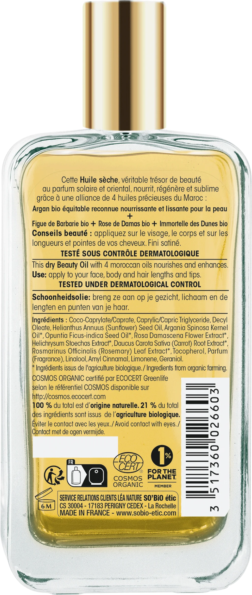 SO’BiO étic Précieux Argan Aceite nutritivo para cuerpo, rostro y cabello BIO (100 ml) - elixir de juventud y belleza