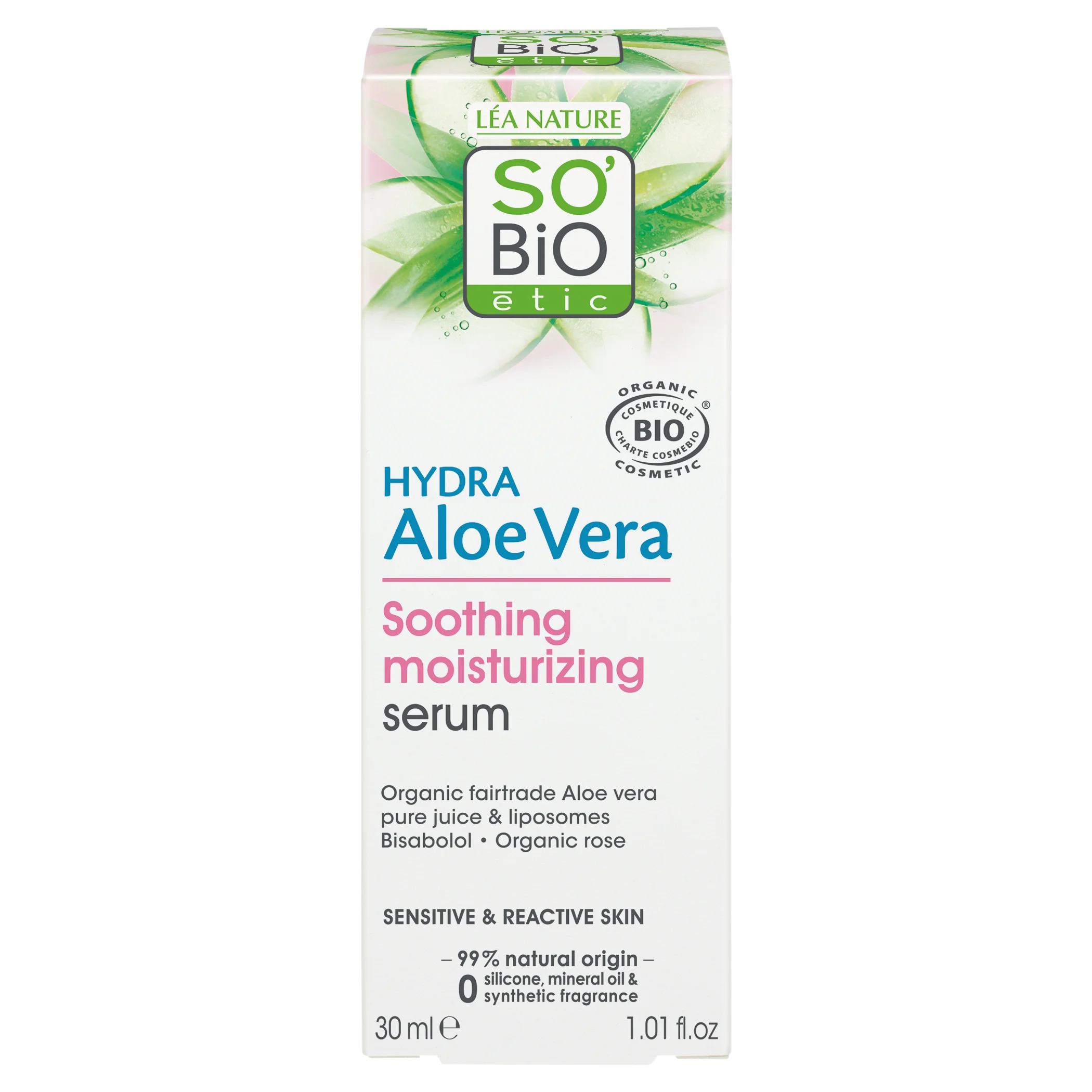 SO’BiO étic Sérum facial con Aloe vera - calma e hidratación para piel sensible BIO (30 ml) - hidrata, calma e ilumina