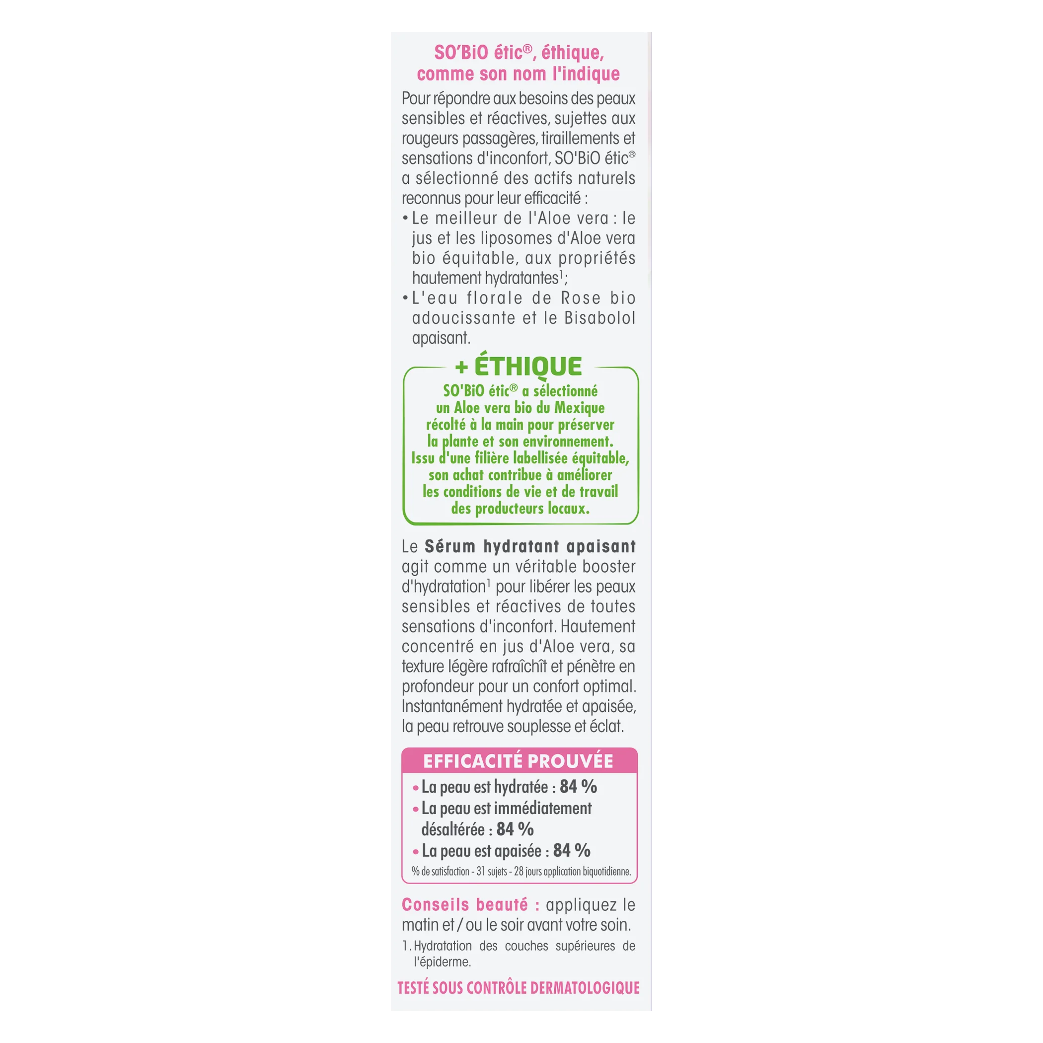 SO’BiO étic Sérum facial con Aloe vera - calma e hidratación para piel sensible BIO (30 ml) - hidrata, calma e ilumina