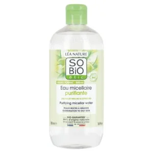 SO’BiO étic Agua micelar limpiadora de Aloe Vera - zinc y cítricos BIO (500 ml) - ideal para piel mixta a grasa