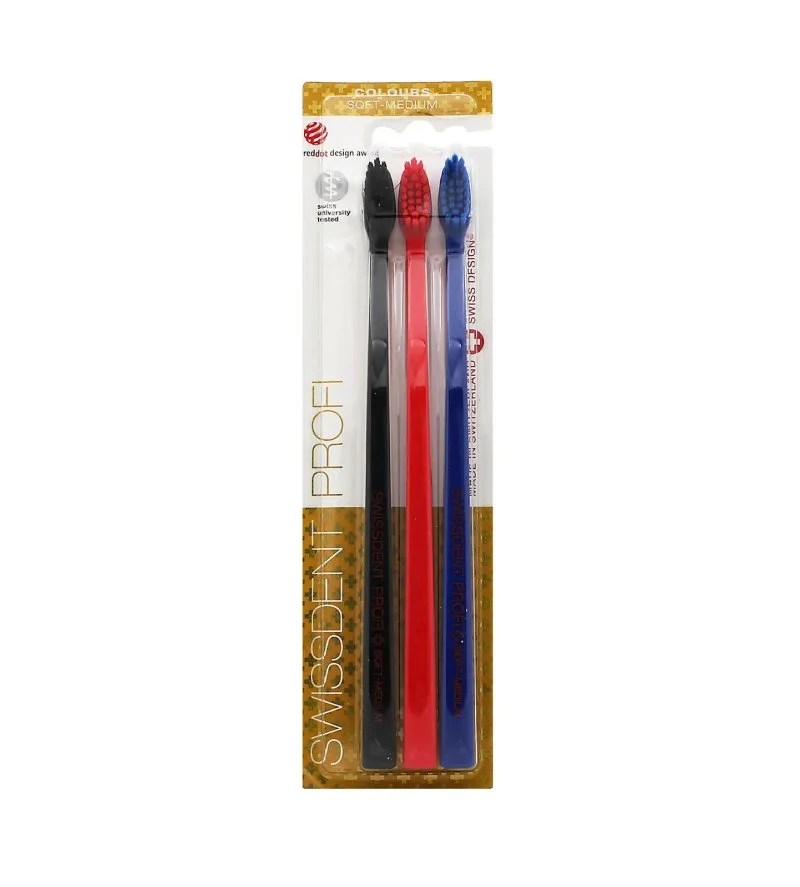 Profi Colours cepillos de dientes suave-medio 3 unidades Negro, Rojo, Azul