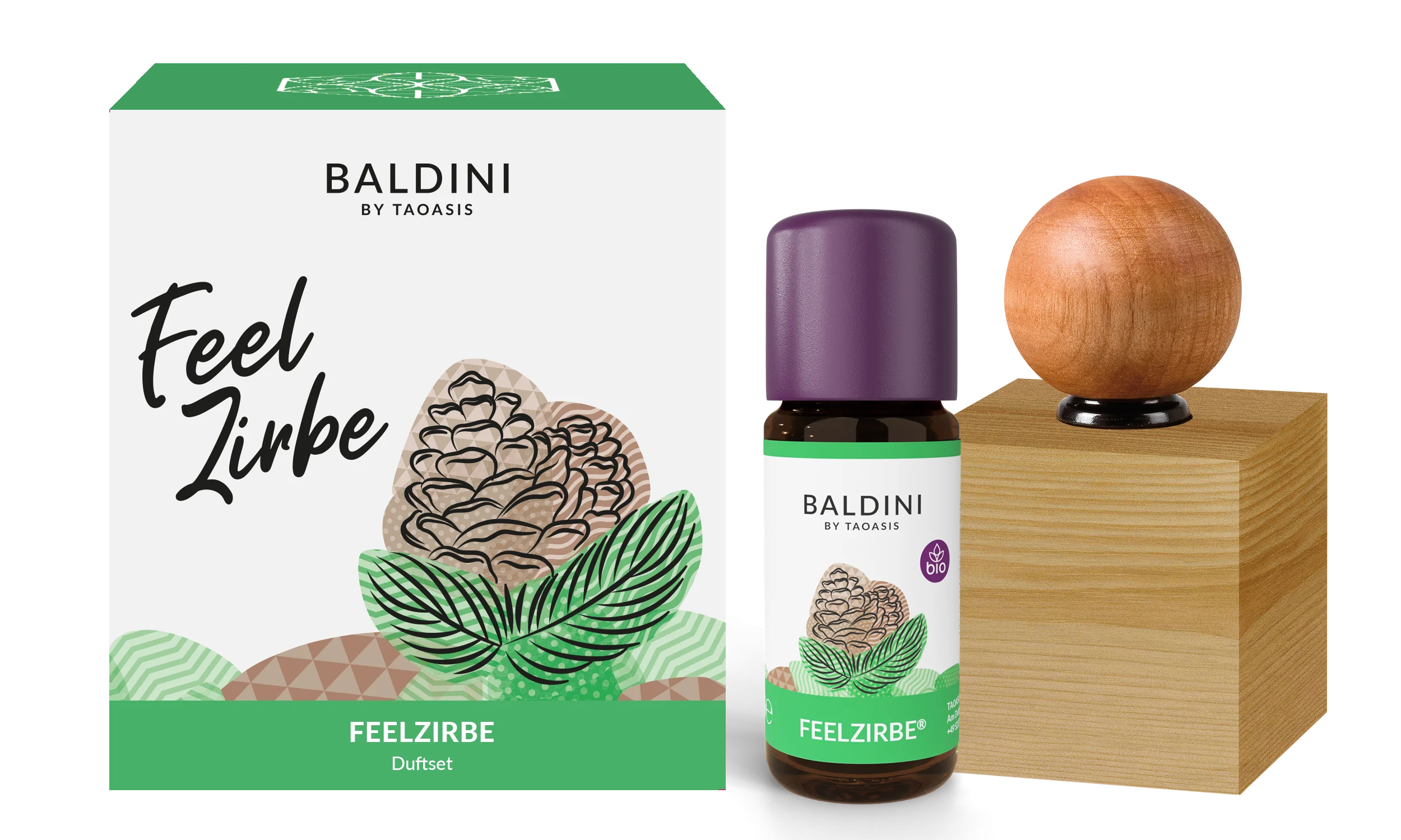 Taoasis Baldini Set aromático FeelPine BIO (10 ml) - decoración de madera como difusor