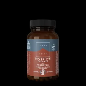 Terranova Health Enzimas digestivas y probióticos (50 cápsulas) - enriquecido con hinojo, jengibre y bardana