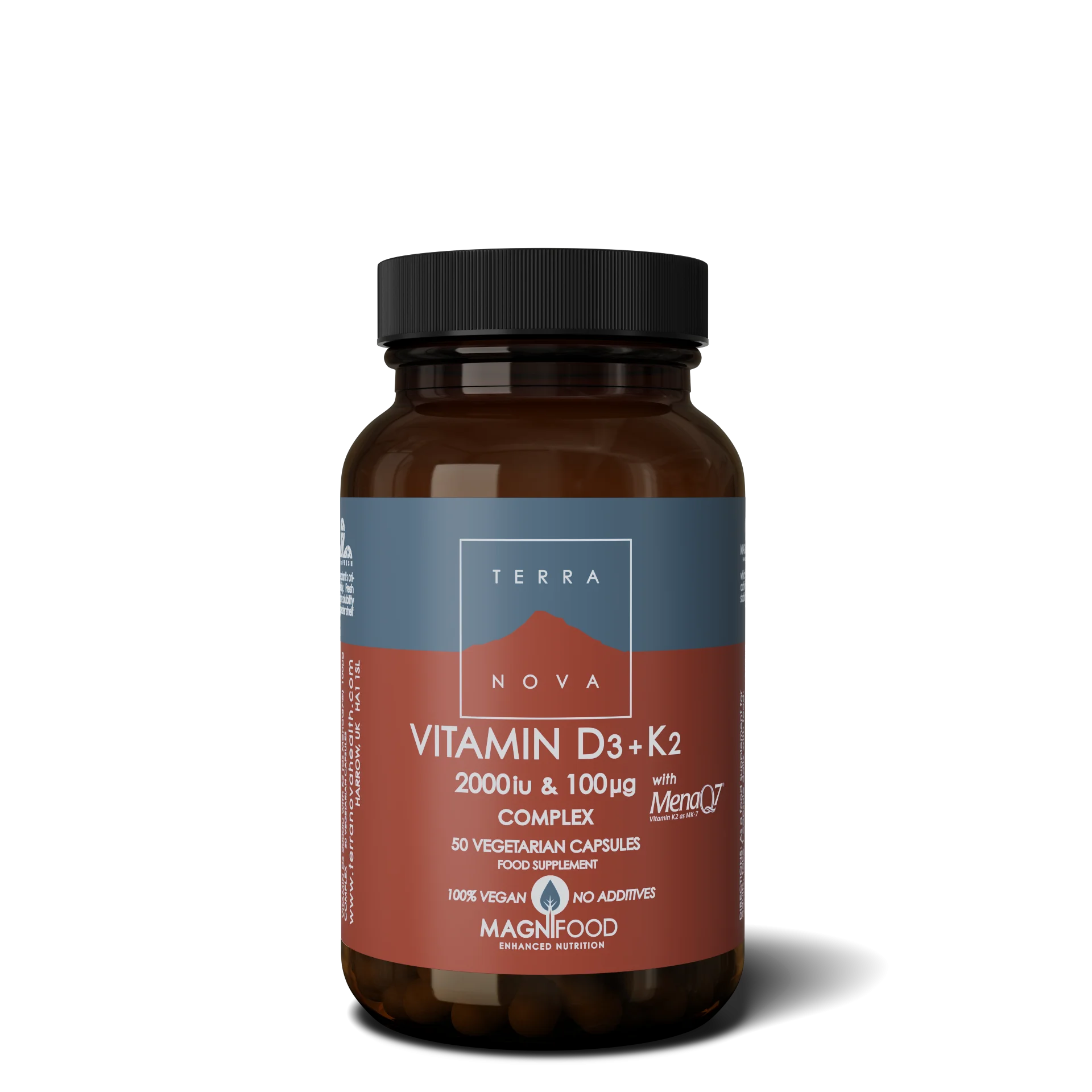 Terranova Health Complejo de Vitamina D3 2000 UI y Vitamina K2 100 µg (50 cápsulas) - D3 de líquenes y K2 de garbanzos
