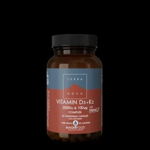 Terranova Health Complejo de Vitamina D3 2000 UI y Vitamina K2 100 µg (50 cápsulas) - D3 de líquenes y K2 de garbanzos
