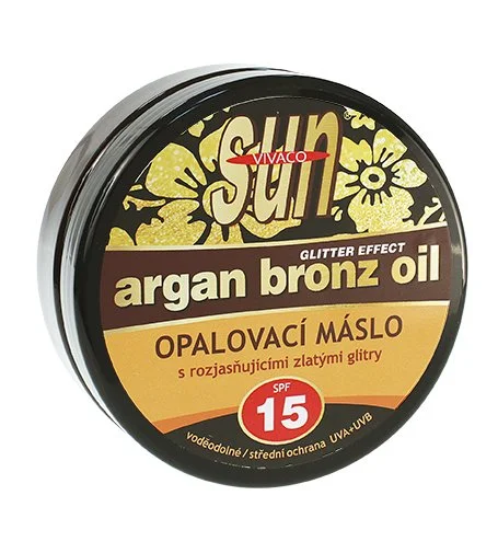 SUN Argan Bronz Oil manteca bronceadora con purpurina dorada iluminadora SPF 15 200 ml