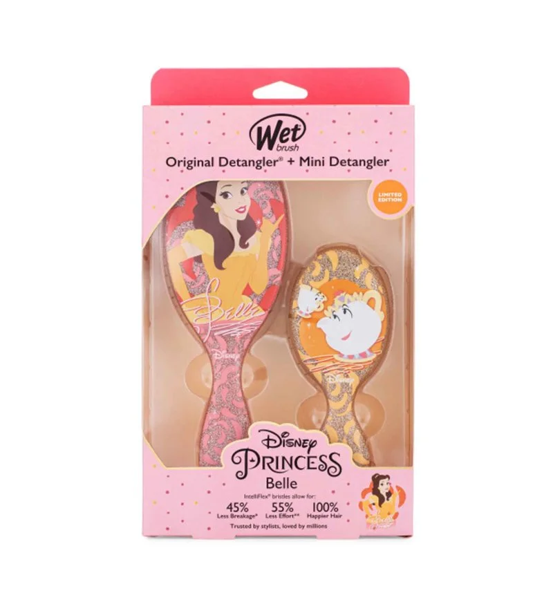 Disney Princess Belle Kit set de regalo cepillo para el cabello Original Detangler + cepillo para el cabello Mini Detangler
