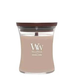 WoodWick Patchouli Créme vela perfumada con mecha de madera 275 g